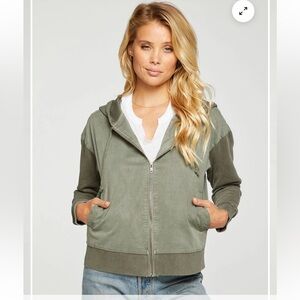 Chaser moss green stretch twill hooded zip up jacket S